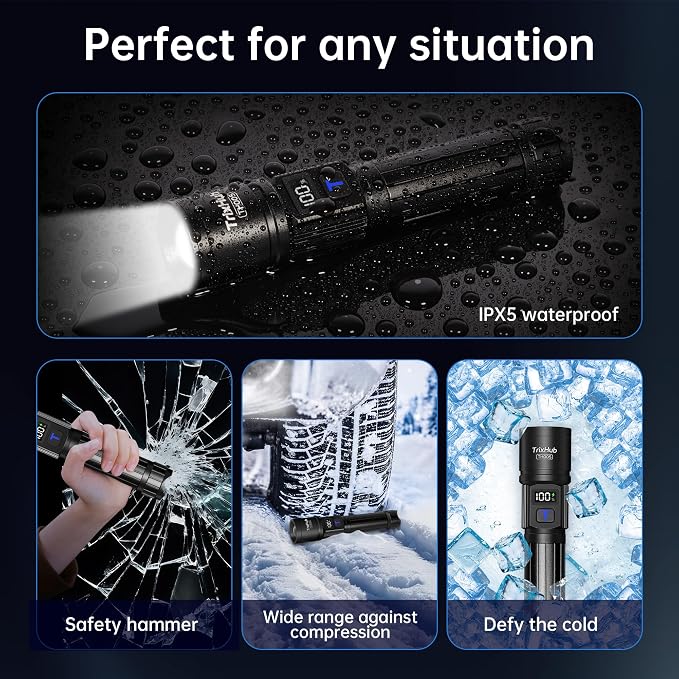 Rechargeable Flashlights 3 Pack, Super Bright High Lumens Flash Light, 5 Modes Zoomable Linternas with LCD Digital Display, Powerful Handheld LED Flashlights for Home Emergencies Camping