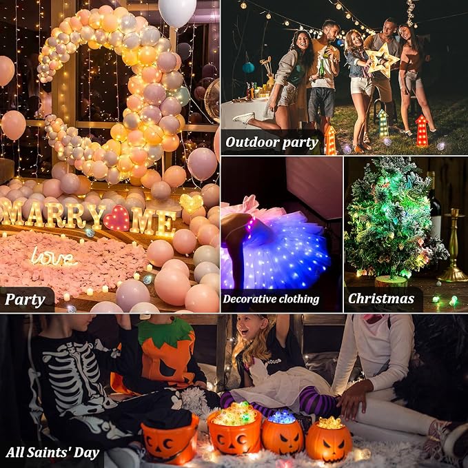 200pcs 10 Colors Balloon Lights, LED Assorted Colors Flash Lights, Mini Ball Light Round LED Ball Lamp for Paper Lantern Balloon Birthday Party Wedding Halloween Christmas Decoration