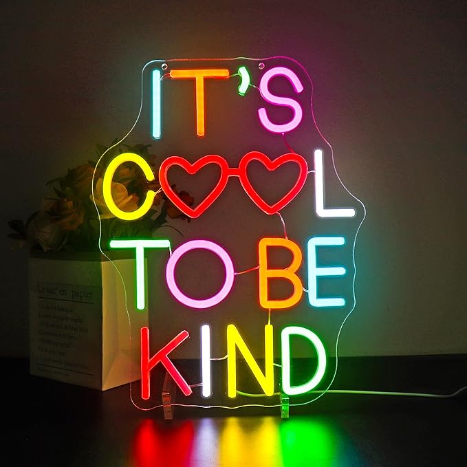 Neon Sign, HSJNJKFU It's Cool To Be Kind Neon Signs for Wall Decor Led Light up Signs for Classroom, Room, Library, Office, Party, Man Cave Home Decor - Led Sign USB Powered