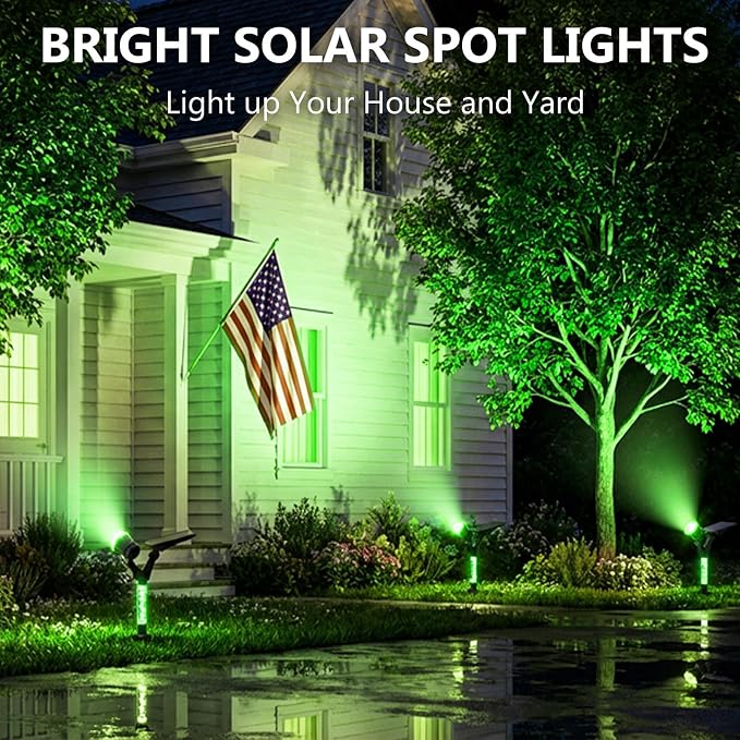 DenicMic Solar Halloween Lights Outdoor Waterproof Green Lens LED 4 Pack | Adjustable Angel Solar Spot Lights Outdoor for Yard Garden Patio Wall Tree Landscape Spotlights, Acrylic Lighted Pole