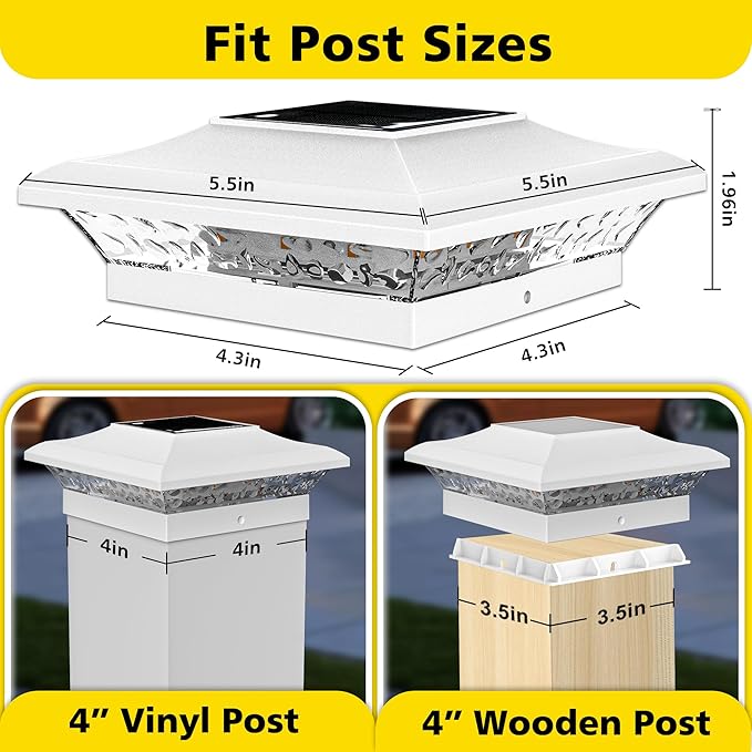 T-SUN Solar Post Cap Lights with Auto-Change Colors- for Vinyl/Wooden Posts Weatherproof Outdoor Solar Fence Post Lights for Deck, Porch, Garden & Stairs(12-Pack,RGB)