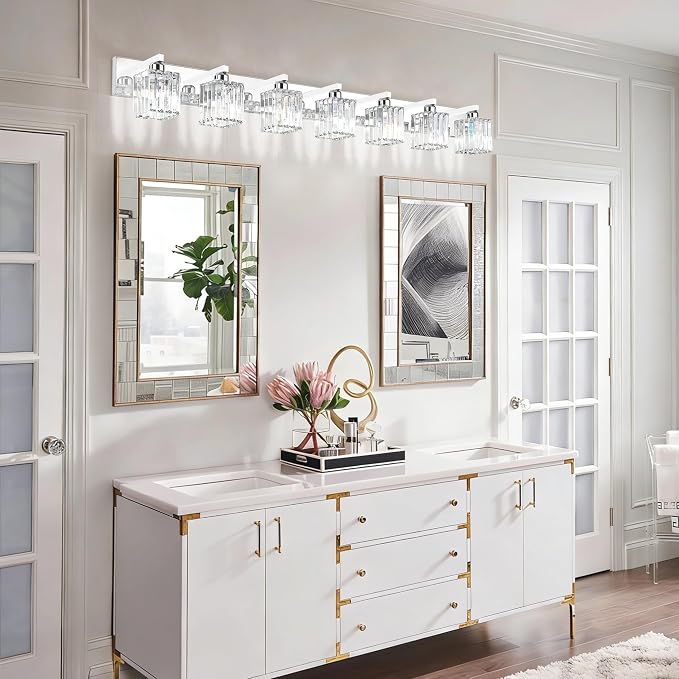 Aipsun Bathroom Vanity Light Fixtures Chrome Vanity Light for Bathroom Crystal Vanity Lighting Fixtures 7 Light (Exclude Bulb)