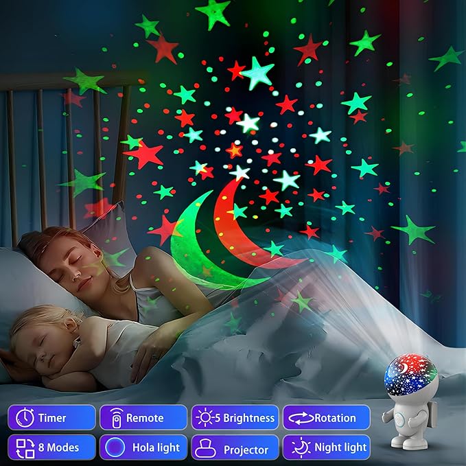 Night Light Projector,Night Light for Kids,Astronaut Star Projector with Timer,Remote, Adjustable Brightness,Energy Halo and 360 ° Rotation