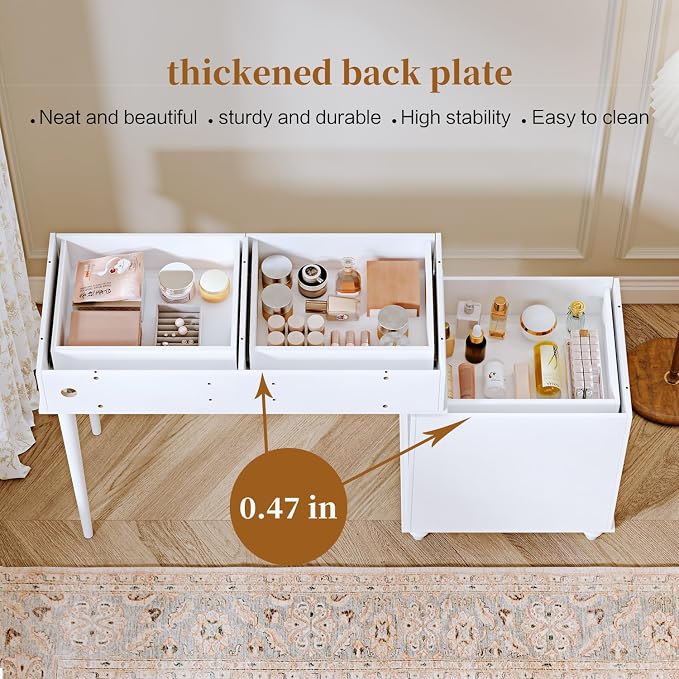 Ieejdn Cream,Vanity Desk with Mirror and Lights,Makeup Vanity with Power Outlet and Adjustable Cabinet,Modern Makeup Table with 3 Drawers for Bedroom Makeup Room0032