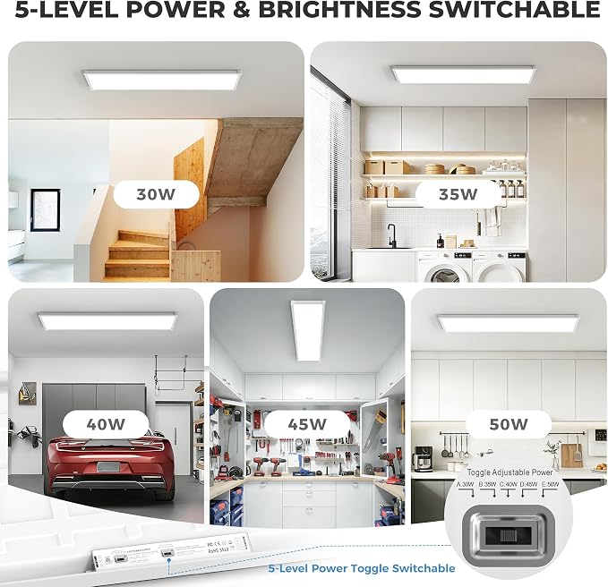 1x4 LED Flat Panel Light Surface Mount 1 Pack,5CCT Selectable,White | 6500LM,5 Wattage Selectable, 0-10V Dimmable LED Ceiling Light Fixture with Corner Protection for Office & Commercial