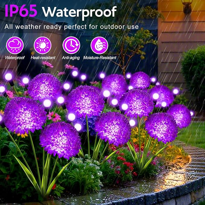 Solar Garden Lights, 8 Pack Solar Purple Swaying Firefly Lights with Flowers, Waterproof Purple Halloween Flowers Light Outdoor for Garden Patio Yard Fall Decoration, Gifts for Women Mother's Day