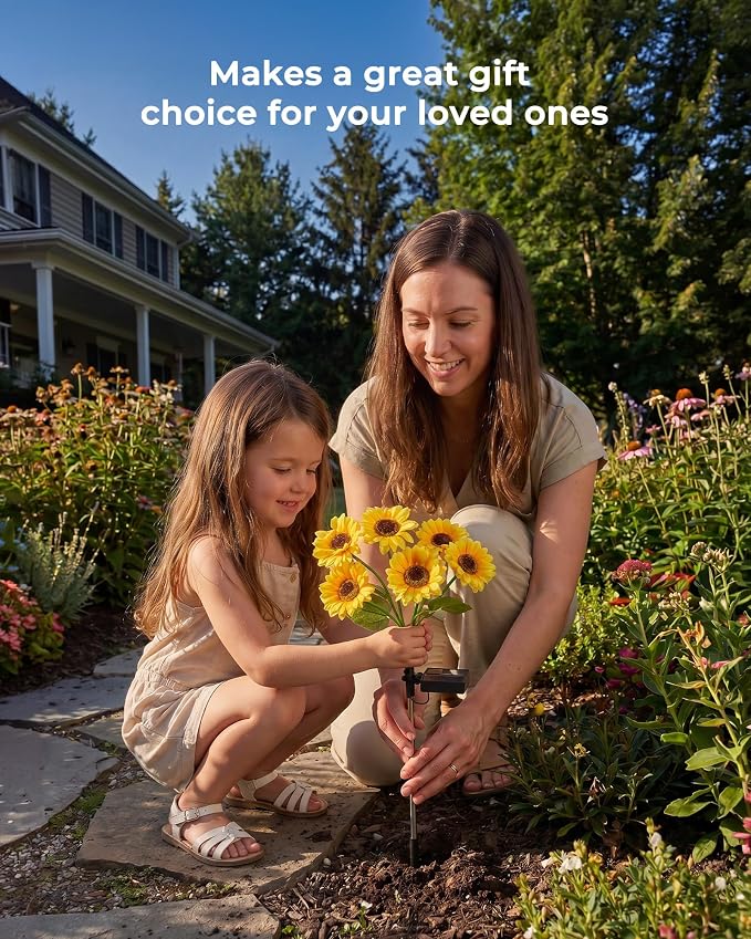 Brightown 3 Pack 6 Head Solar Sunflower Garden Stake Lights Waterproof | 18 glowing stem sunflowers, waterproof solar powered, auto on off decorative stakes for yard, patio, lawn outdoor decoration