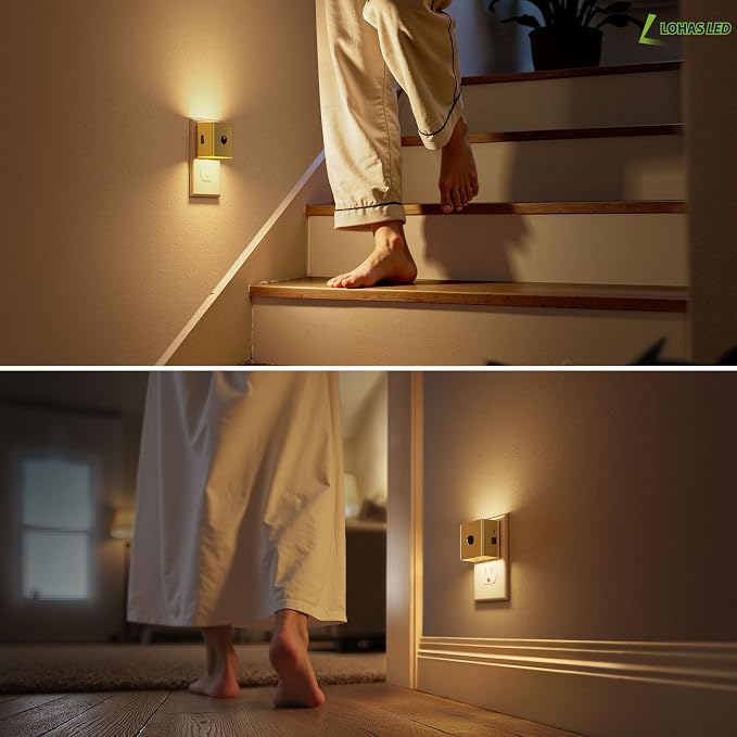 L LOHAS LED Plug in Night Light with Motion Sensor and Dusk to Dawn Sensor | LED Night Light Brightness Adjustable,3000K Soft White, Nightlight for Bathroom Hallway Kitchen 2Pack