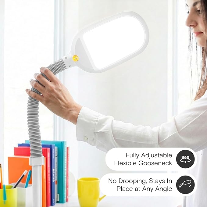 Brightech Litespan - Bright LED Floor Reading Lamp for Over Chair Crafts and Reading, Estheticians' Light for Lash Extensions, Adjustable Standing Lamp for Living Room, Bedroom, Office - White