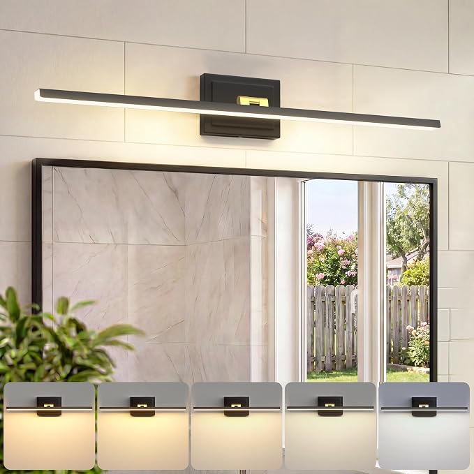 VOLISUN Modern Bathroom Vanity Light 31.5 inch, Rotatable, 18W Dimmable 5CCT Led Bathroom Light Fixture Over Mirror, Black Gold Bar Vanity Light for Bathroom Mirror Cabinets-ETL Certificated