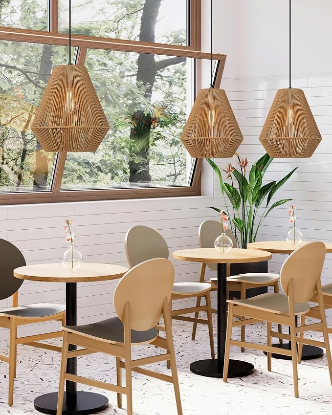 ELYONA Woven Pendant Lights Modern Boho Hanging Lamp with 12" Handwoven Rattan Basket Shade Adjustable Rustic Pendant Light Fixtures for Kitchen Island Farmhouse Dining Room Bar Bedroom Foyer Hallway