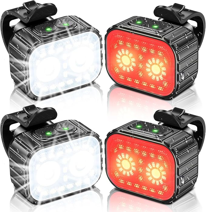 Bike Lights Super Bright, Rechargeable Bicycle Lights Set Multiple Modes, Waterproof Bike Lights for Night Riding/Cycling Safety, Front and Back Bike Reflectors Light, Long Battery Life