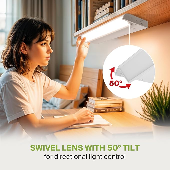 ASD Swivel LED Under Cabinet Lighting Plug in or Hardwired 12 Inch, Dimmable Under Cabinet Lights with High/Low/Off Switch, 3CCT 2700K-4000K, Linkable Under Counter Lights for Kitchen, White, ETL