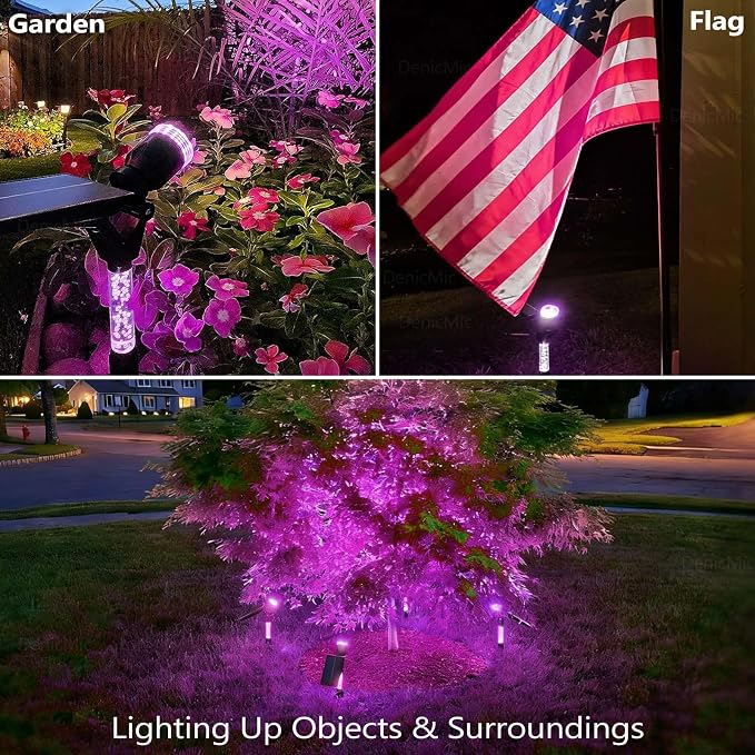 DenicMic Solar Halloween Lights Outdoor Waterproof Purple Lens LED 4 Pack | Adjustable Angel Solar Spot Lights Outdoor for Yard Garden Patio Wall Tree Landscape Spotlights, Acrylic Lighted Pole