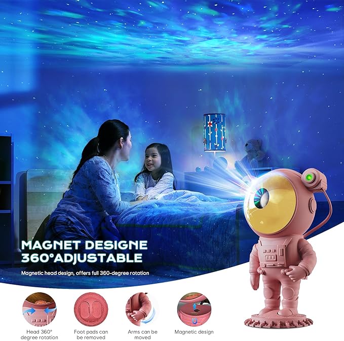 Astronaut Galaxy Starry Sky Projector, Night Light with Remote Control & Timer, Gift (Pink)