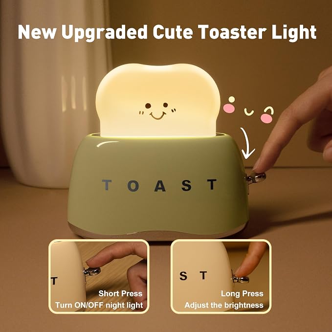 Cute Cartoon Toaster Night Light Table Lamp Desktop Lighting Ornaments Nursery Kids Toys LED Nightlight Gifts Bedroom Decor Yellow