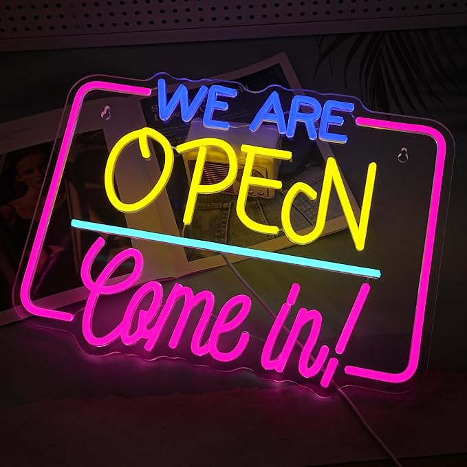 We Are Open Come In Neon Sign LED Open Light Sign for Business Decor | We Are Open Neon Light,Dimmable USB Powered,Open Signs for Store Front Cafe Bar Restaurant Decor,Easy to Hang