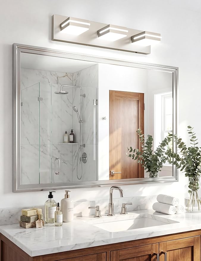 VOLISUN Modern Bathroom Vanity Light Fixtures (3-Light, 24-Inch), Brushed Nickel LED Bathroom Light Fixtures Over Mirror, 360°Rotatable Head, LED Vanity Lights for Bathroom (Cool White 6000K)