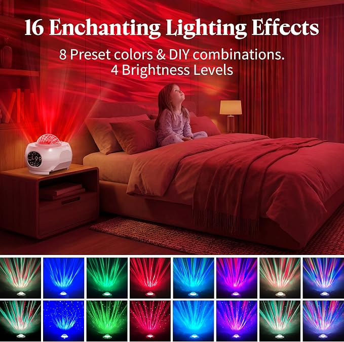 Northern Lights Projector, 16-Color Ocean Wave Galaxy Projector for Bedroom & Home Spa, Water Lamp Room Decor, Remote & Timer, Aesthetic Shower Light Gifts for Women Teen Girls Kids