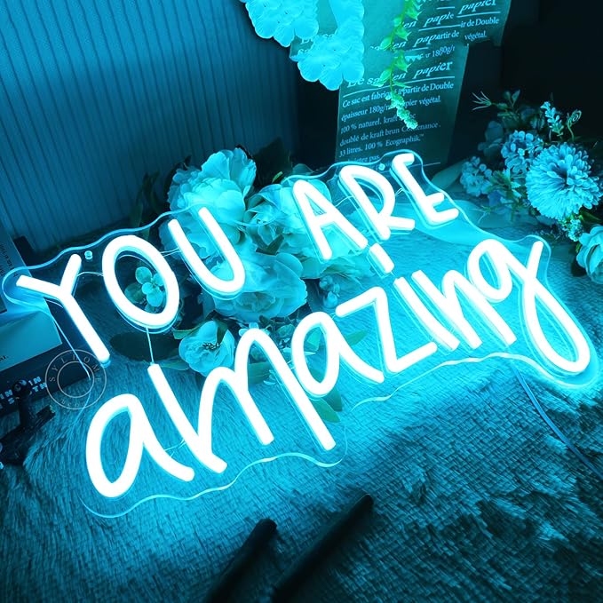 SYLHOME You Are Amazing LED Neon Light Sign 5V Girls Boys Bedroom Living Room Classroom Wall Decor Sign Hanging Smart Birthday Decoration USB 16.9" X 10.6" Ice blue