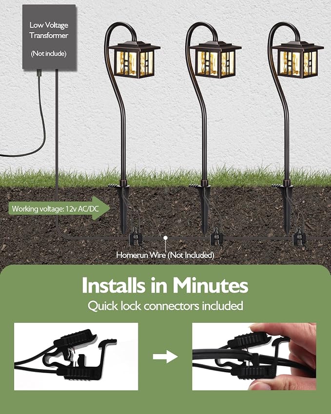 LITFIT Low Voltage Landscape Lighting, 12-Pack LED Pathway Lights Outdoor | 12V 3W 185LM 3000K Oil-rubbed Bronze Yard Lights with Connector, Aluminum Wired Landscape Lights for Walkway Garden Path