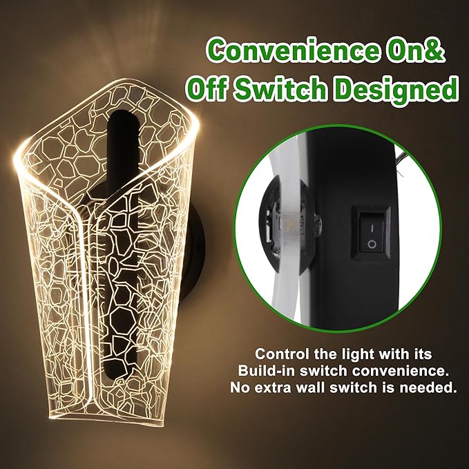 12V LED Wall Sconce with Switch, 3400K 4W Dimmable Decorative Lamp with Acrylic Lens, RV Interior Light Fixture for RV, Motorhome, Trailer, Camper, Boat