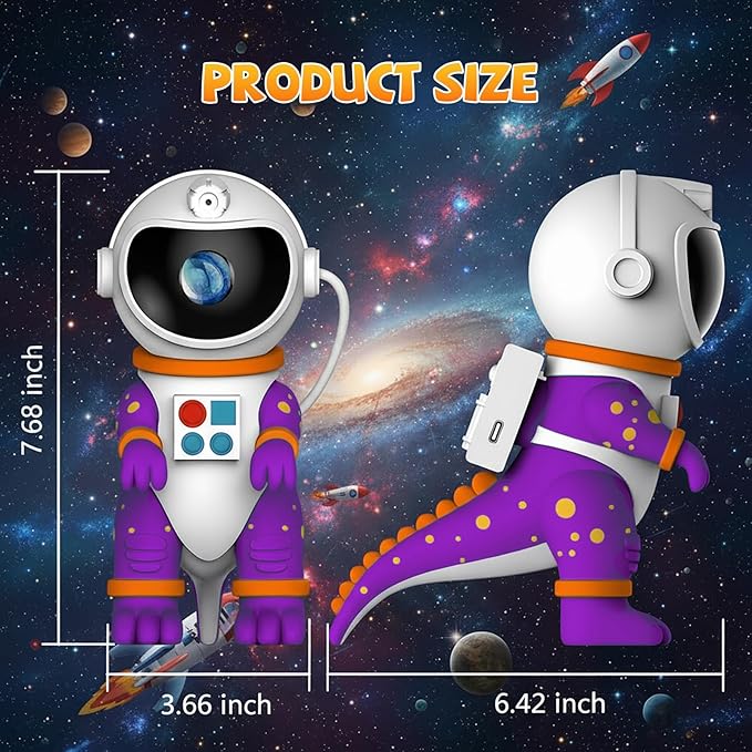 Dinosaur Astronaut Galaxy Star Projector Night Light, 8 in 1 LED Space Planetarium Lamp, 360° Rotating with Remote & Timer, Kids Adults Bedroom Decor, Christmas Birthday Gifts (Purple)