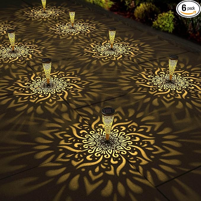 6 Pack Solar Lights Outdoor Garden Decorative Mandala Solar Garden Lights with Warm Light Waterproof Solar Pathway Landscape Lights for Path Backyard Walkway Yard Decor, Gardening Gifts for Women