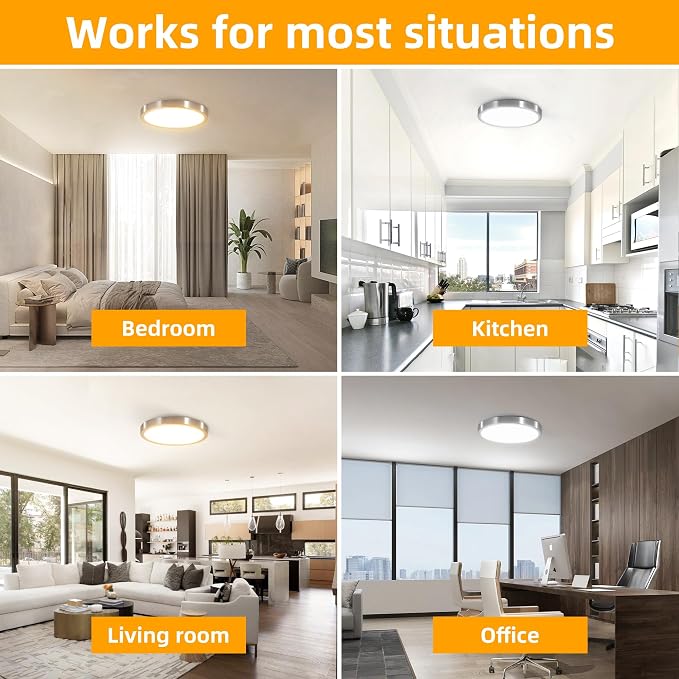 Hlite 12 Inch Flush Mount LED Ceiling Light,2400LM,3CCT,4 Pack | 24W 3000K/4000K/5000K Selectable,Low Profile Ceiling Light Fixtures for Kitchen Bedroom Hallway Laundry Room Closet,Nickel