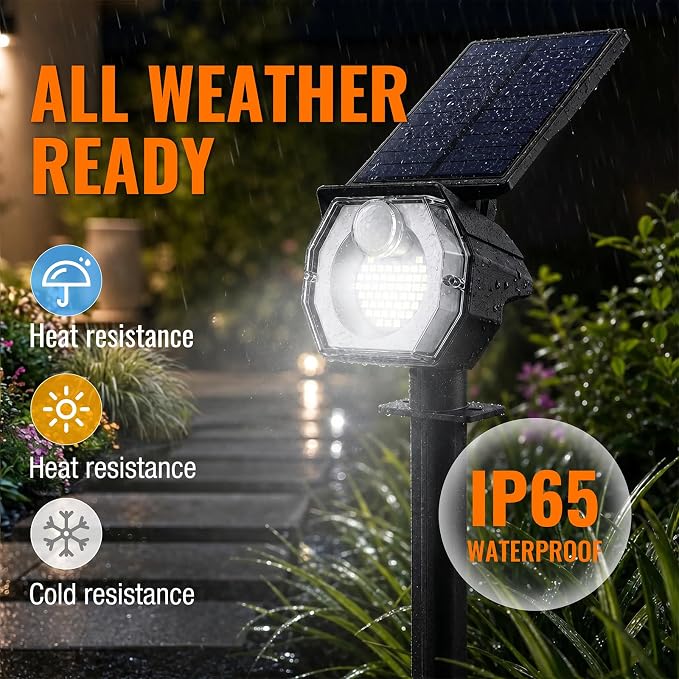 Clip-on Solar Spot Lights Outdoor with Motion Sensor for Pathway | 800LM SUPER BRIGHT 3-in-1 Install IP65 Waterproof Landscape Lighting with 3 Lighting Modes for Fence, Tree, Flag and Garage