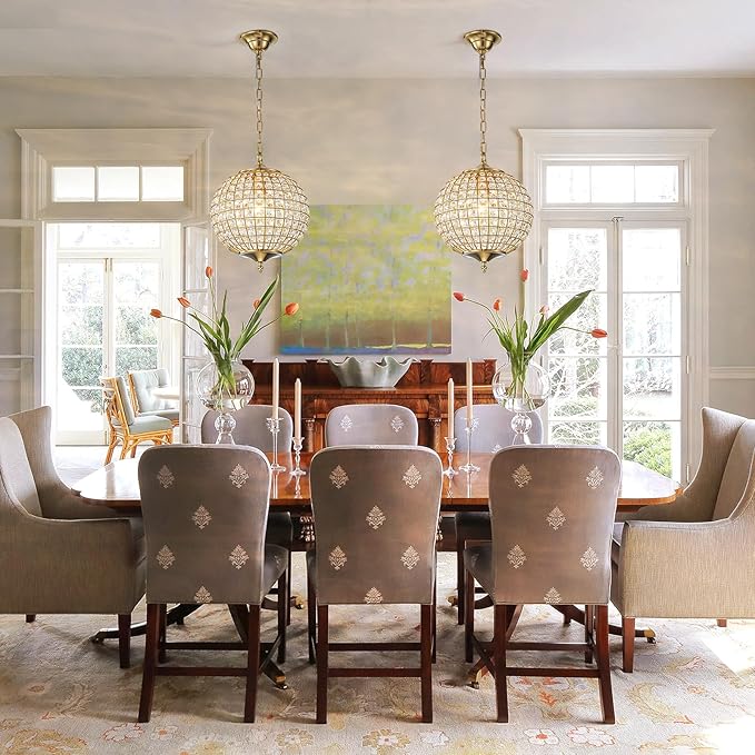 Gold Globe Crystal Chandelier, 12.6" Vintage Sphere Globe Chandelier Pendant Light Small Flush Mount Ceiling Light for Foyer Entryway Hallway Dining Room