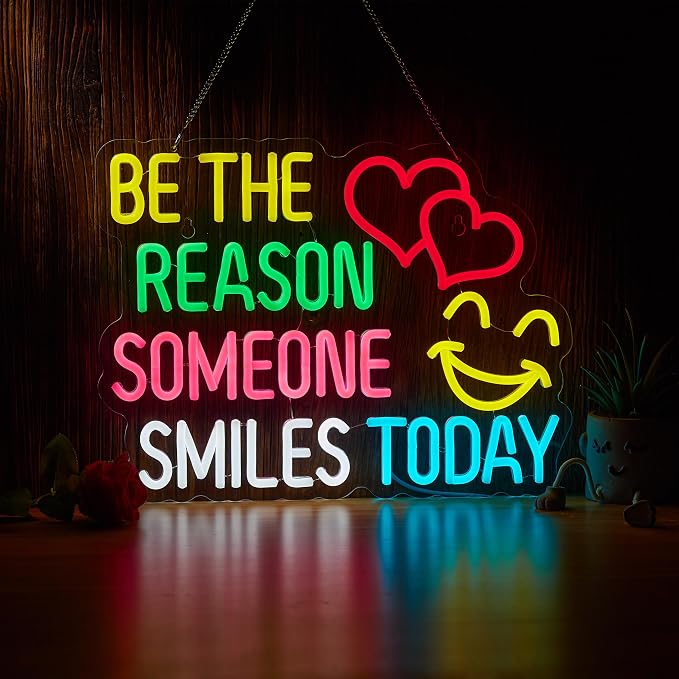 Be The Reason Someone Smiles Today Neon Sign for Wall Décor Motivational Neon Light USB Powered LED Dimmable Inspirational Sign with Classroom Light Decor