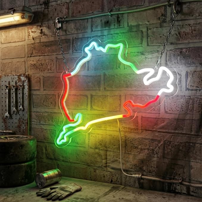 Nurburgring Neon Sign, USB Powered LED Racing Room Decor | Race Track Wall Decor for Bedroom, Game Room, Garage, Man Cave, Party Decoration and Car Enthusiast Gift
