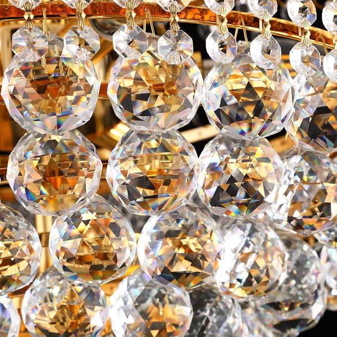 18" W 9 Light Luxury Foyer Chandeliers, Unique Empire K9 Crystal Chandelier for High Ceiling Foyer Entryway Living Room (Gold)