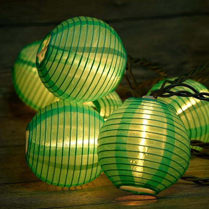 HOSY 10 Count Lantern with 11' White Wire String Lights, 12" Spacing Plug-in Lantern String Lights (Turquoise)