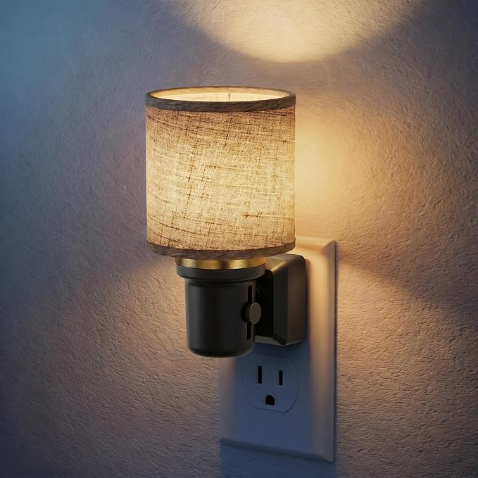 JandCase Night Lights Plug into Wall, Linen Fabric Vintage Nightlight | 0-100LM Dimmable Farmhouse Decorative Nightlights with Dusk to Dawn Sensor, for Bedroom Living Room Hallway