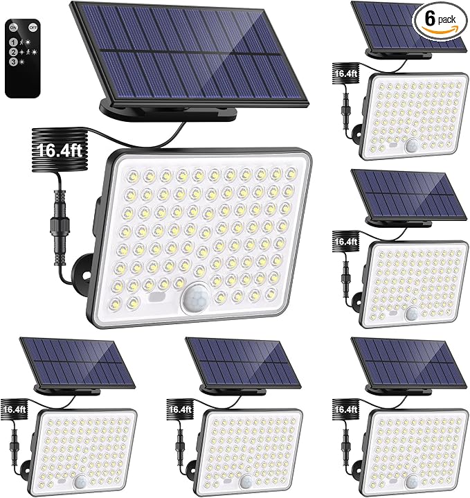 nipify Solar Lights Outdoor,3 Modes Solar Flood Lights Outdoor with Remote Control,IP65 Waterproof Solar Security Lights, 16ft Cable Solar Motion Lights for Outside Yard Garage Garden Dusk to Dawn