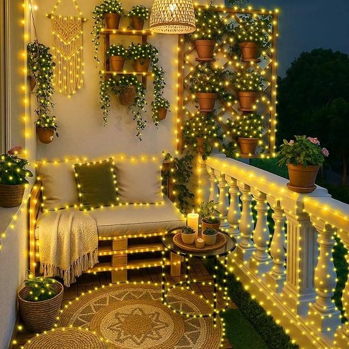 KNONEW 203FT 600 LED Outdoor Fairy Lights Plug in, Christmas Fairy Lights Outdoor Waterproof 8 Modes Memory Times for Wedding Bedroom Walls Garden Trees Decoration(Warm White)