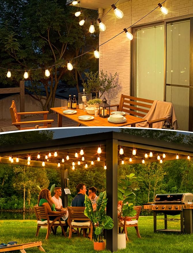 25FT LED Outdoor Patio String Lights, 10+1 Edison S11 Bulbs, Black | Plug in, Dimmer not included, Dimmable, Waterproof, Shatterproof, Connectable Hanging Lights for Backyard Pergola Decor