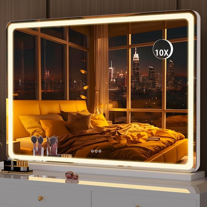 Hasipu Vanity Mirror with Lights, 31.5" x 22.4" LED Makeup Mirror, Lighted Makeup Mirror with Dimmable 3 Modes