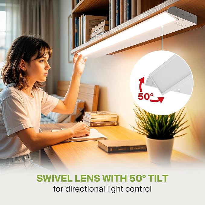 ASD Swivel LED Under Cabinet Lighting Plug in or Hardwired 48 Inch, Dimmable Under Cabinet Lights with High/Low/Off Switch, 3CCT 2700K-4000K, Linkable Under Counter Lights for Kitchen, White, ETL
