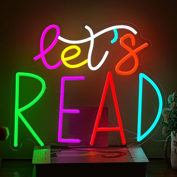 Let's Read Neon Sign for Wall Decor Neon Light Reading USB Powered Reading Motivational Light LED Sign for Classroom School Study Space Bedroom Club(12.6 * 15.35In)