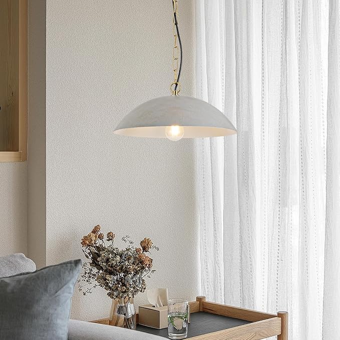 16" Pendant Lights Kitchen Island, Modern Large Pendant Light,Cement Gray Dome Pendant Lights for Kitchen Living Room Dining Room Bedroom Café