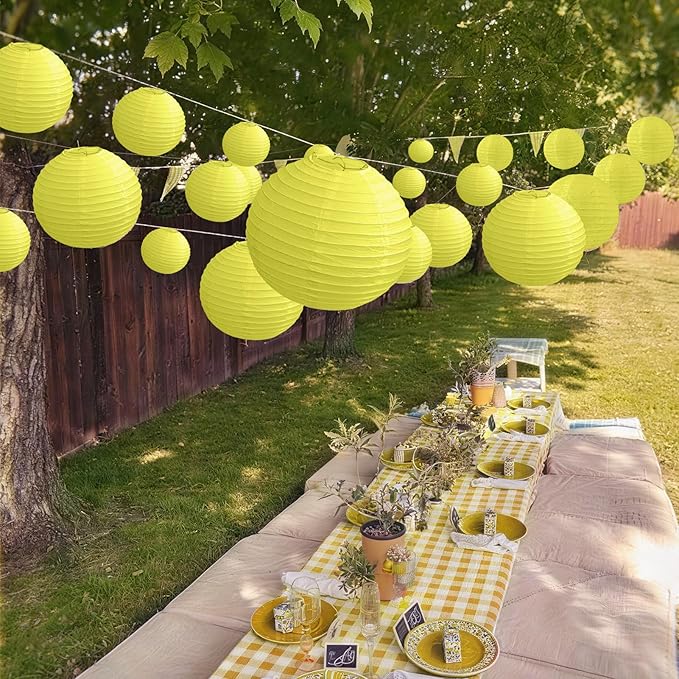KNONEW 10 Pack 10‘’ Yellow Outdoor Silk Lanterns Decorative Party Hanging Waterprooof Chinese Round Lanterns for Weddings, Birthdays, Parties Decoration (No Light Bulbs Included)