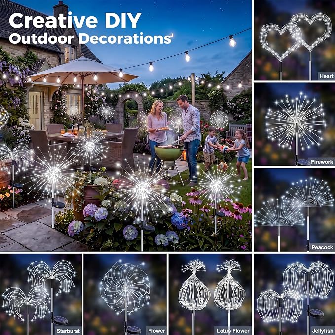 btfarm 1 Pack Solar Garden Lights Outdoor, 8 Modes Firework Lights Outside | 120LED, Waterproof Fairy Twinkle Light Solar Powered for Yard Christmas Pathway Lawn Pool Patio Decorative, Cool White