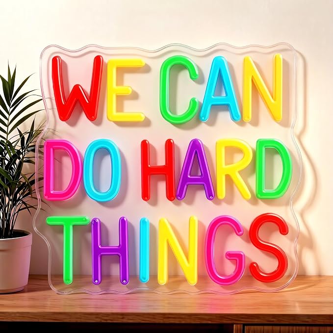 We Can Do Hard Things Neon Sign,Motivational Wall Art for Classroom,Office | Neon Sign for Classroom, Colorful LED Classroom Decor & Kids Room Light | Motivational Wall Art for Office & Learning Space