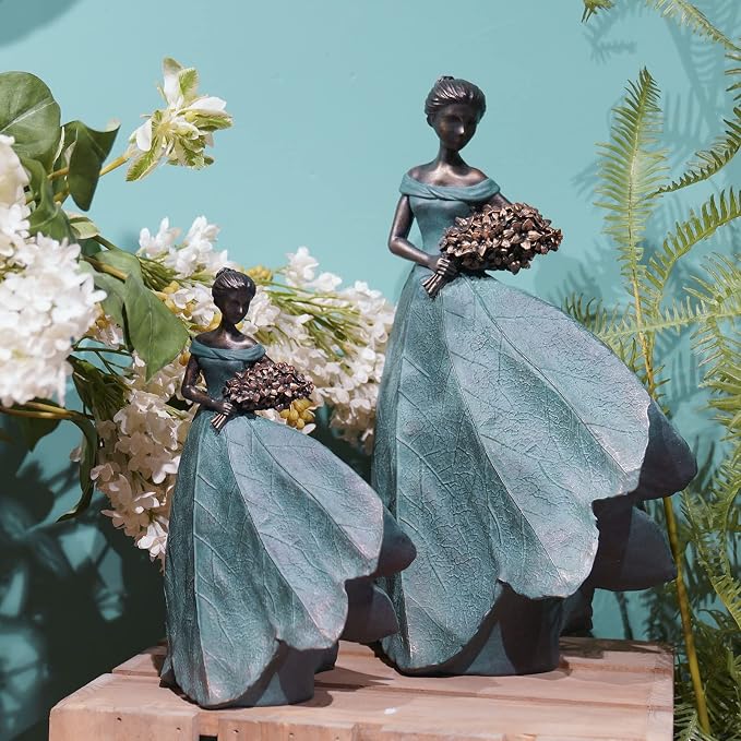 Guichifun Fairy Statue Leaf Angel Girls 7.5 x 4.5 x 11.5 Inch | Resin, Home Garden Patio Decor, Memorial Gift for Mom, Outside or Inside, Outdoor Yard Decorations Figurines