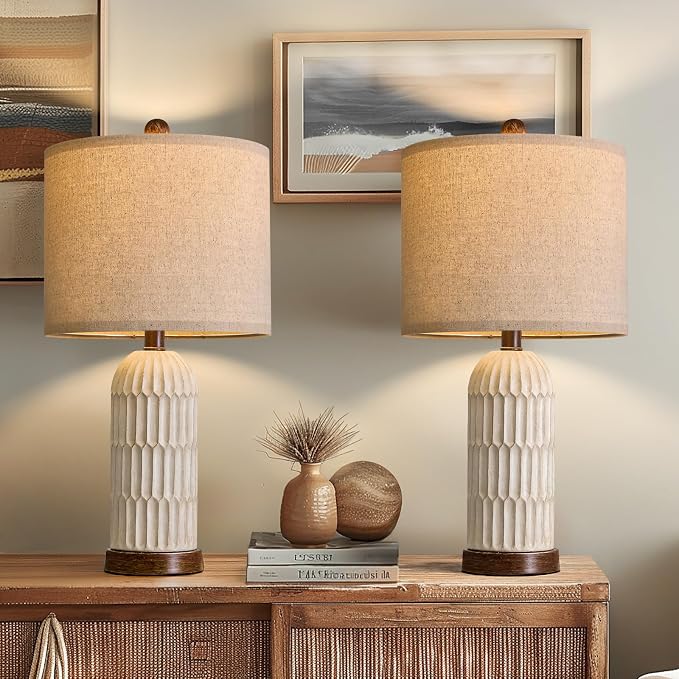 22" Bedside Table Lamps Set of 2, Farmhouse Lamp with USB A+C, Brown | Vintage Nightstand Lamp for Bedroom, Retro Design, Home decor for living Room, Nursery, Home Office, End Side table, Hallway