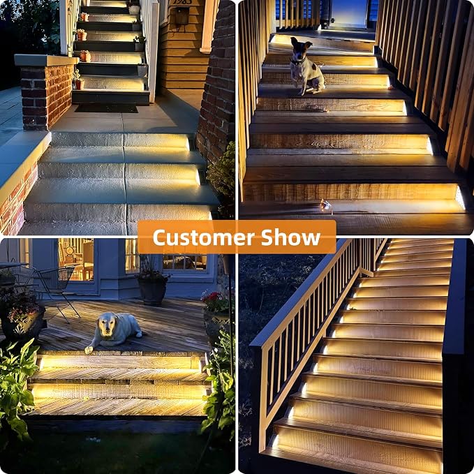 VOLISUN Solar Step Lights Outdoor Waterproof, LED Outdoor Stair Lights | Solar Step Light for Outside, Warm&Cool White Deck Light Decor for Stair,Front Porch and Patio(Gray,12 Pack)