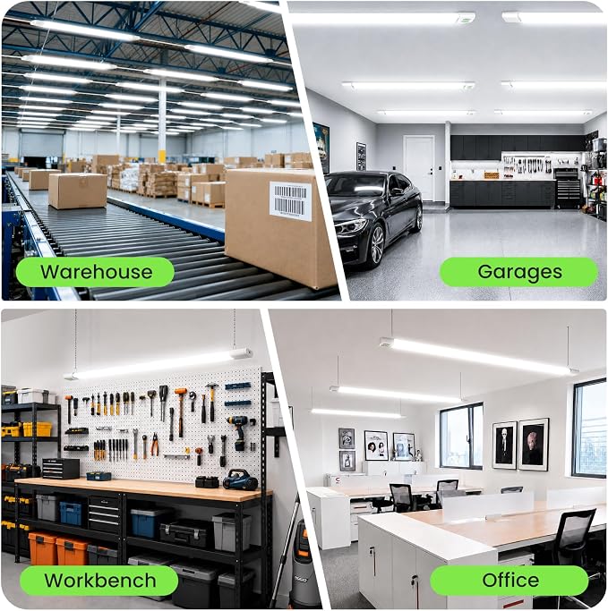 ALUSSO® 4FT Linkable LED Shop Lights, 6000LM 30W/45W/60W, 5CCT 2700K/3000K/4000K/5000K/6500K, 120V Integrated Fixture for Garage, Hanging or Surface Mount, 2 Pack